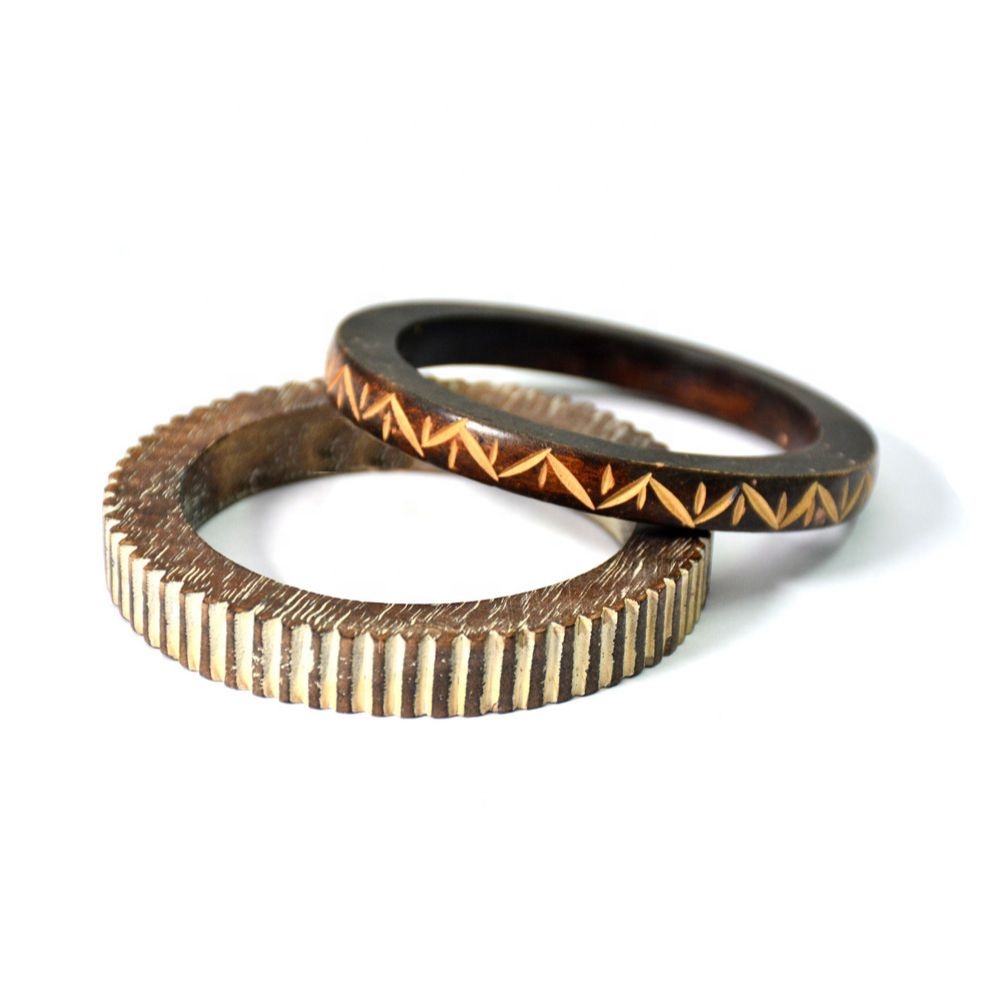 Handmade Weared And Carved Indian Origin Wooden Bangles Bracelet Set For Women