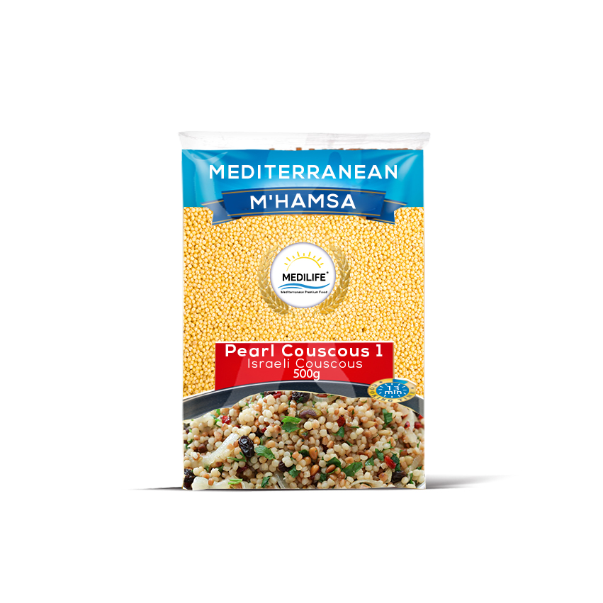 High quality M'hammas Bag 500g. ISO Certified M'hammas Couscous.Thin Grain Israeli couscous. Mediterranean Israeli Couscous.