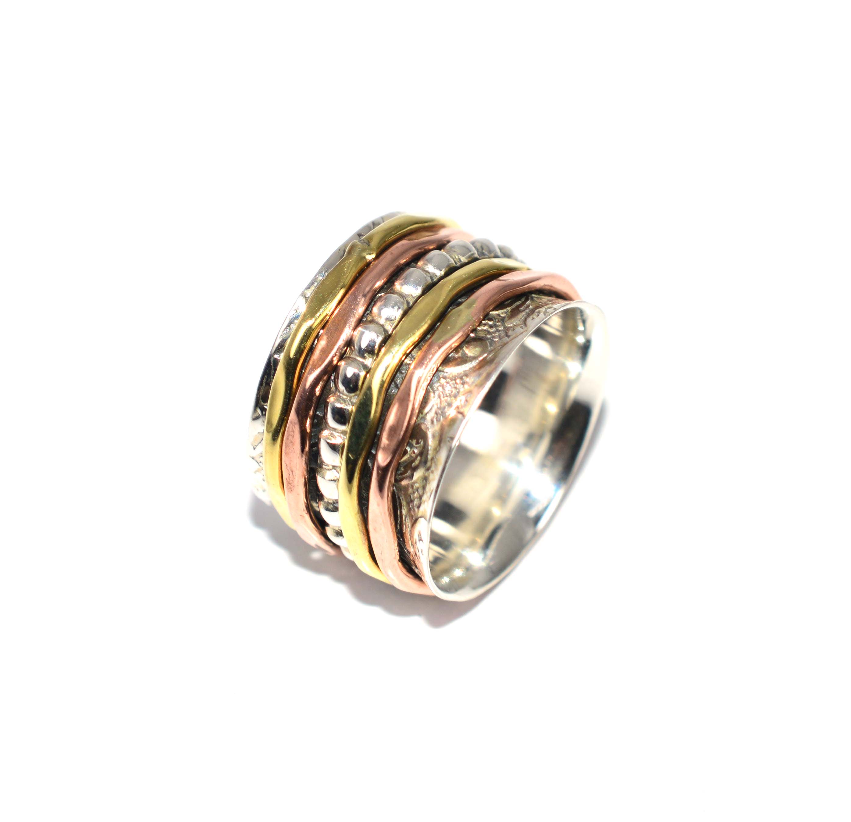 Splendid Three Tone Spining Band Ring 925 Solid Sterling Silver Jewelry