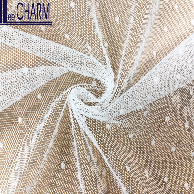 LCSH531H1 Taiwan Quality 100% Nylon White Polka Dot Tulle Fabric