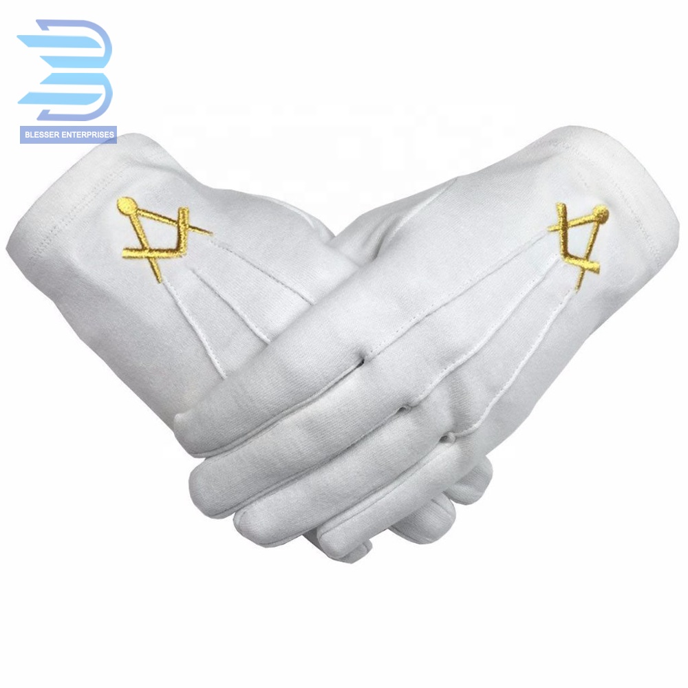 Masonic Glove Cotton with Golden Embroidery Square and Compass