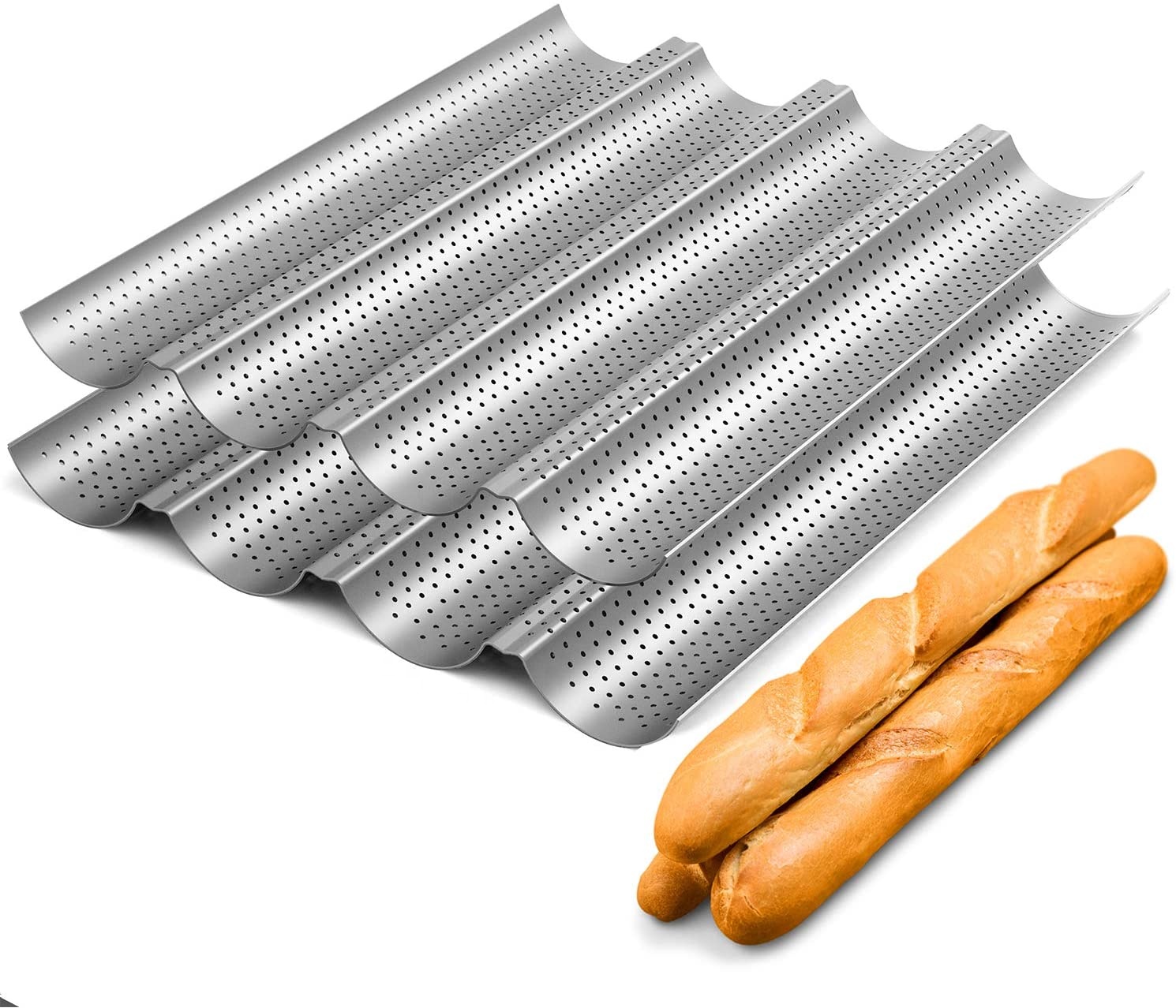 Carbon Steel 4 Waves Loaves French Bread Mold Perforated Baguette Tray Baking Pan