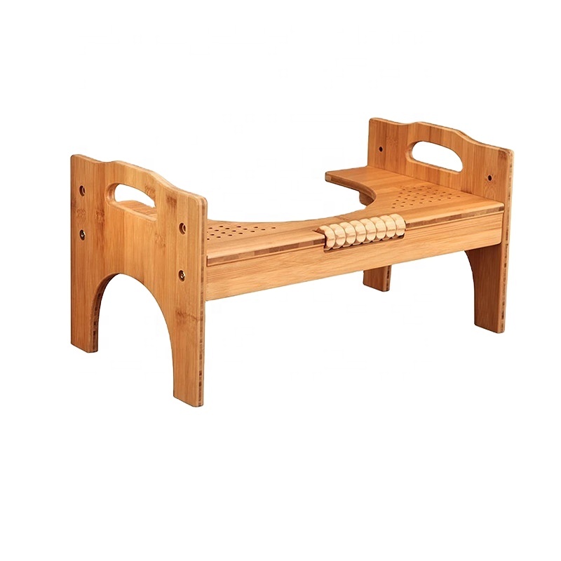 Adjustable Bamboo Luxury Squatting Toilet Stool with Built-in Foot Massager to Boost Blood Circulation