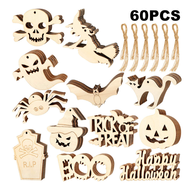 Handmade Hanging tags hanging wooden ornaments halloween wooden pendant decoration