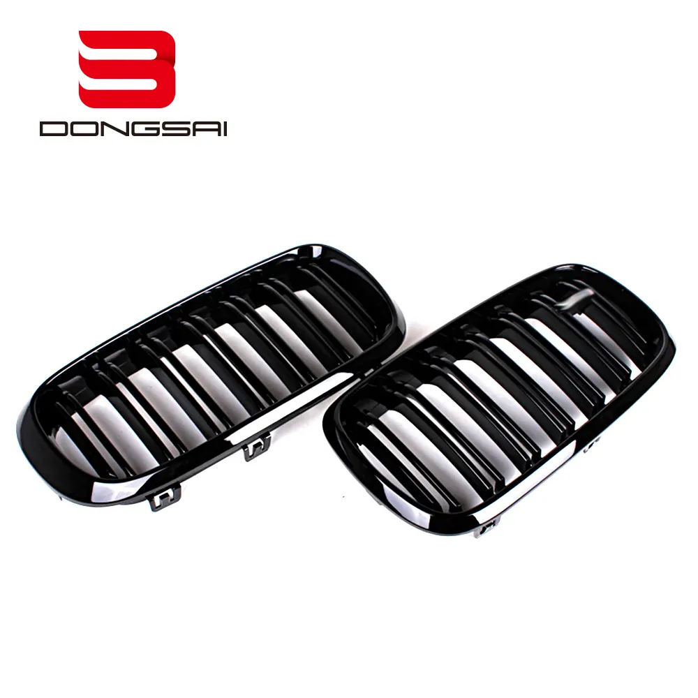 For Grill ABS Double Slats Gloss Black Front Bumper Kidney Center Mesh Grill Grille For BMW X5 X6 F15 F16 X5M F85 X6M F86 2015-2019