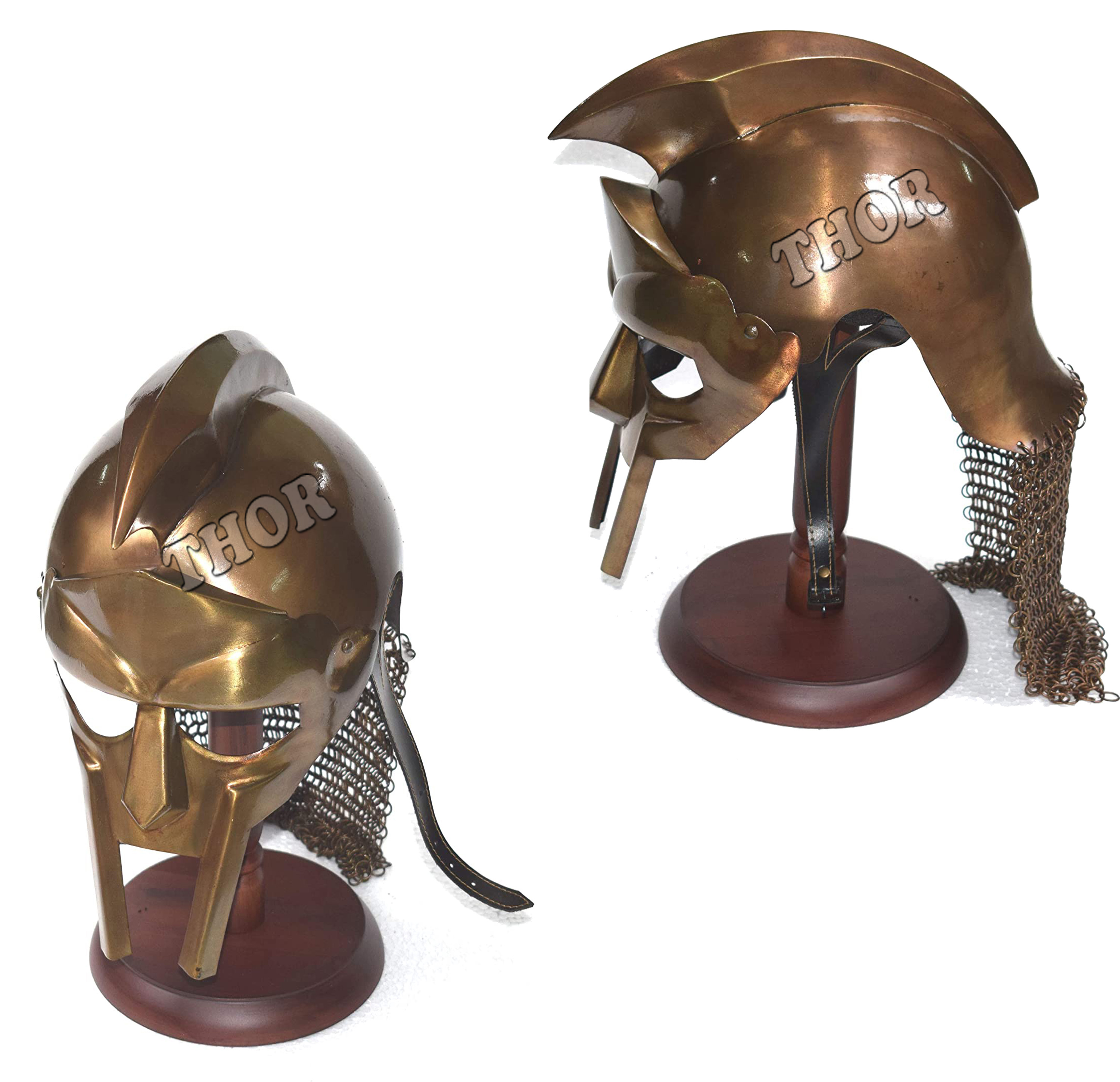Fully Wearable Gladiator Movie Helmet Roman Knight Maximus Armor Helmet copper Polished W/Wood Stand