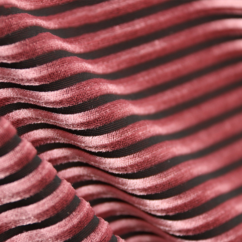 In stock recycled polyester black silk drawstring flannel plush Korean velvet sofa striped fabric