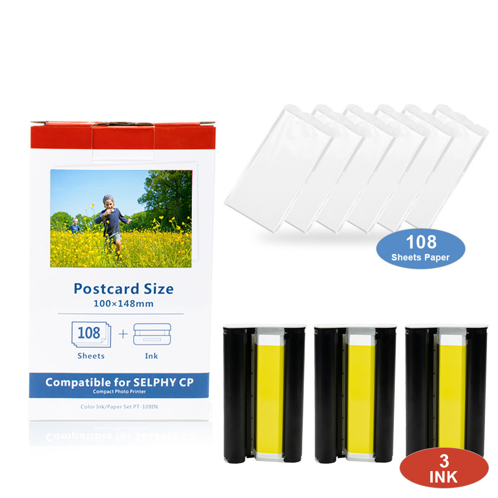 Набор чернильных картриджей для фотобумаги Canon Selphy CP1200 CP1000 CP100 CP900 C1300 KP-108in