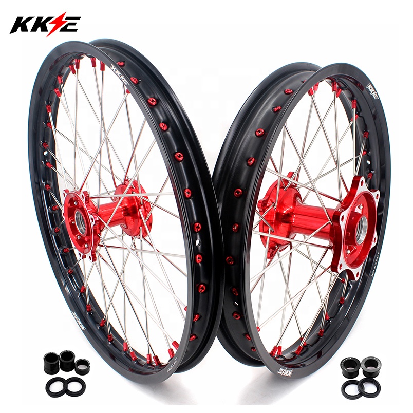 KKE 21/19 Литые алюминиевые спиральные колеса для Honda CRF250R 2004-2013 CRF450R 2002-2012 Dirt Bike Red Hub Black Rim