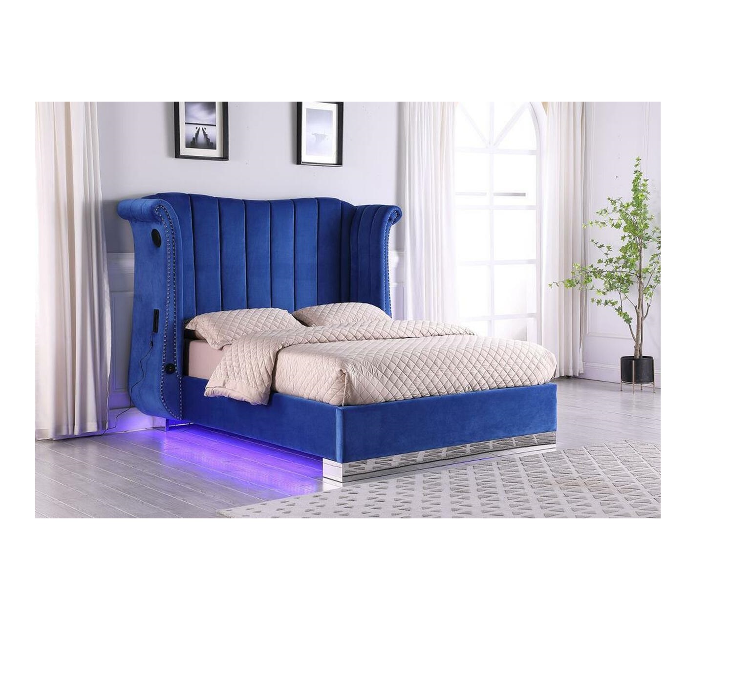 National Wholesale Furniture Alexis King Blue Led Bluetooth Bed