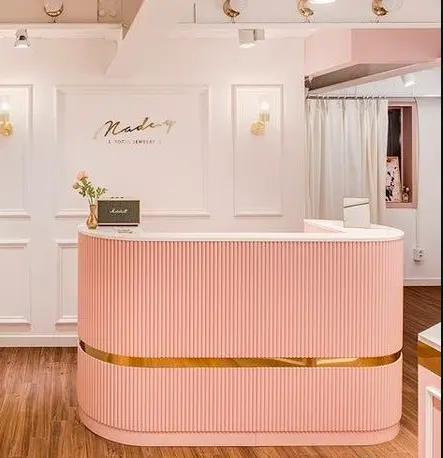 custom pink salon reception desk spa front desk counter for sale