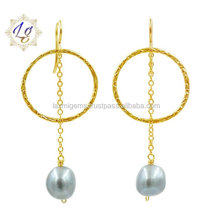 Factory Directly Selling Natural Fresh Water Pearls Gemstone 925 Sterling Silver Wire Chain Earrings