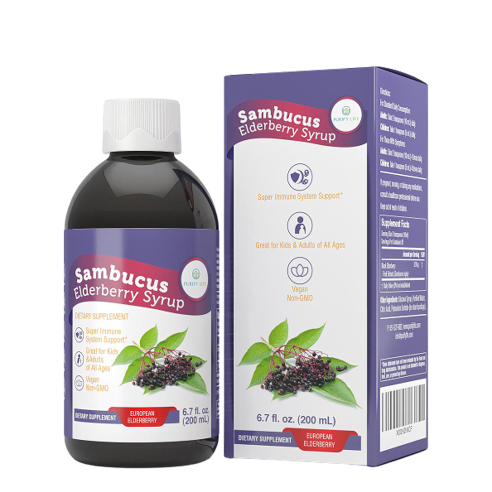 Elderberry Syrup Made With Organic Elderberries 200ml Amber Bottle For Private Label Wholesale Bulk Juice Supplement