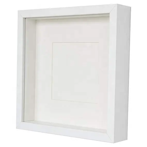 Custom Wood White Square Shadow Box Picture Frame Wholesale Shadow Box Frames With Glass 3D Deep 8x8 Shadow Box Frame Wood