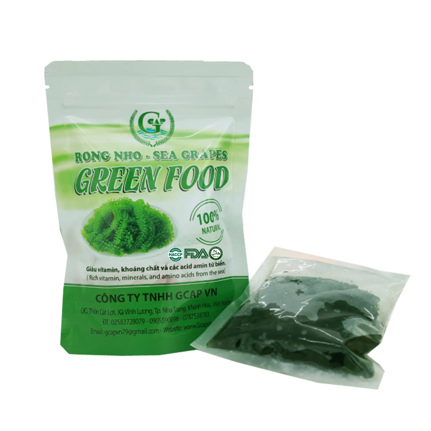 GCAP Brand Characteristics Taste Green Food Dried Seasoned Salted Sea Grapes 100 Grams With Zipper From Viet Nam
