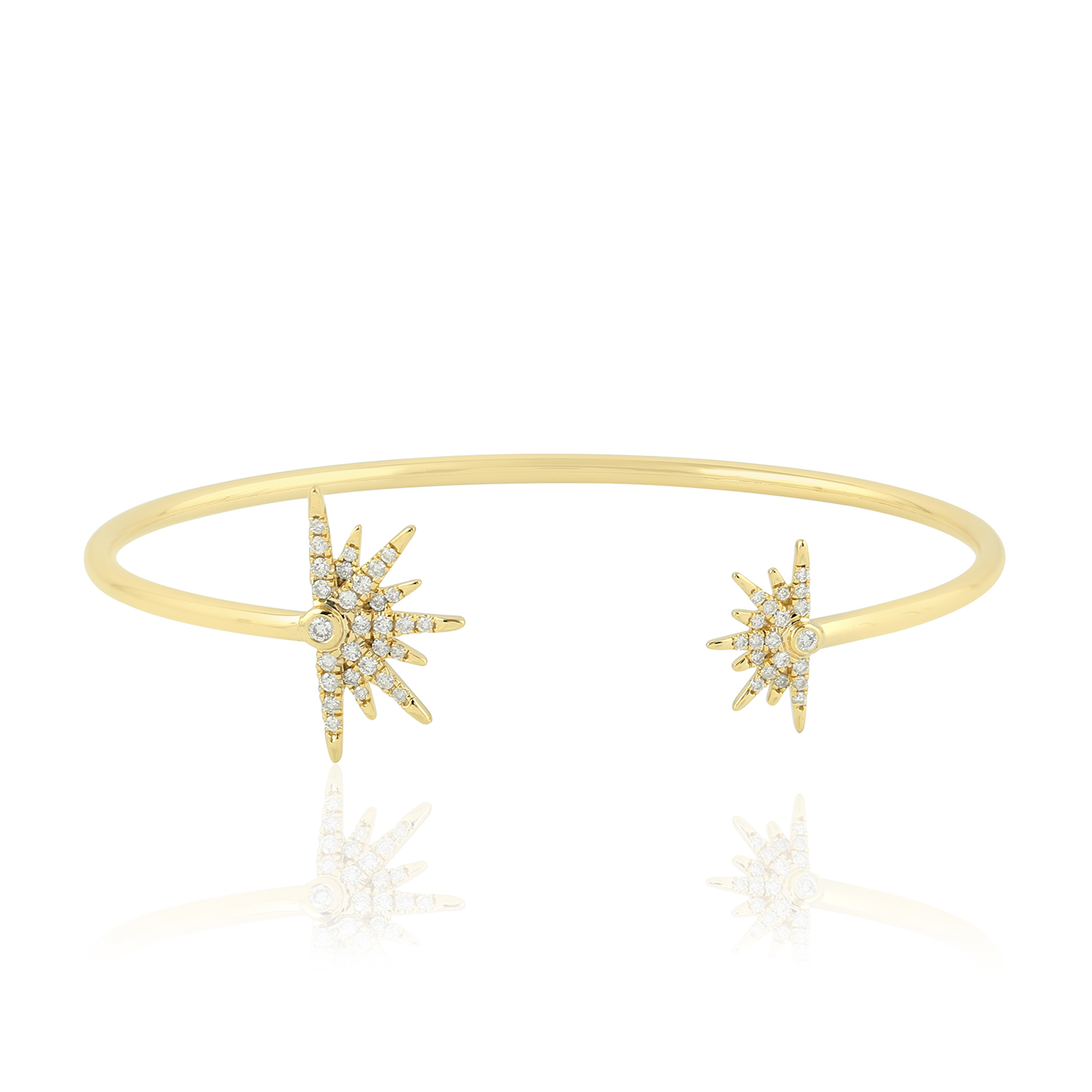 18k Yellow Gold Pave Diamond Starburst Cuff Bangle Handmade Jewelry