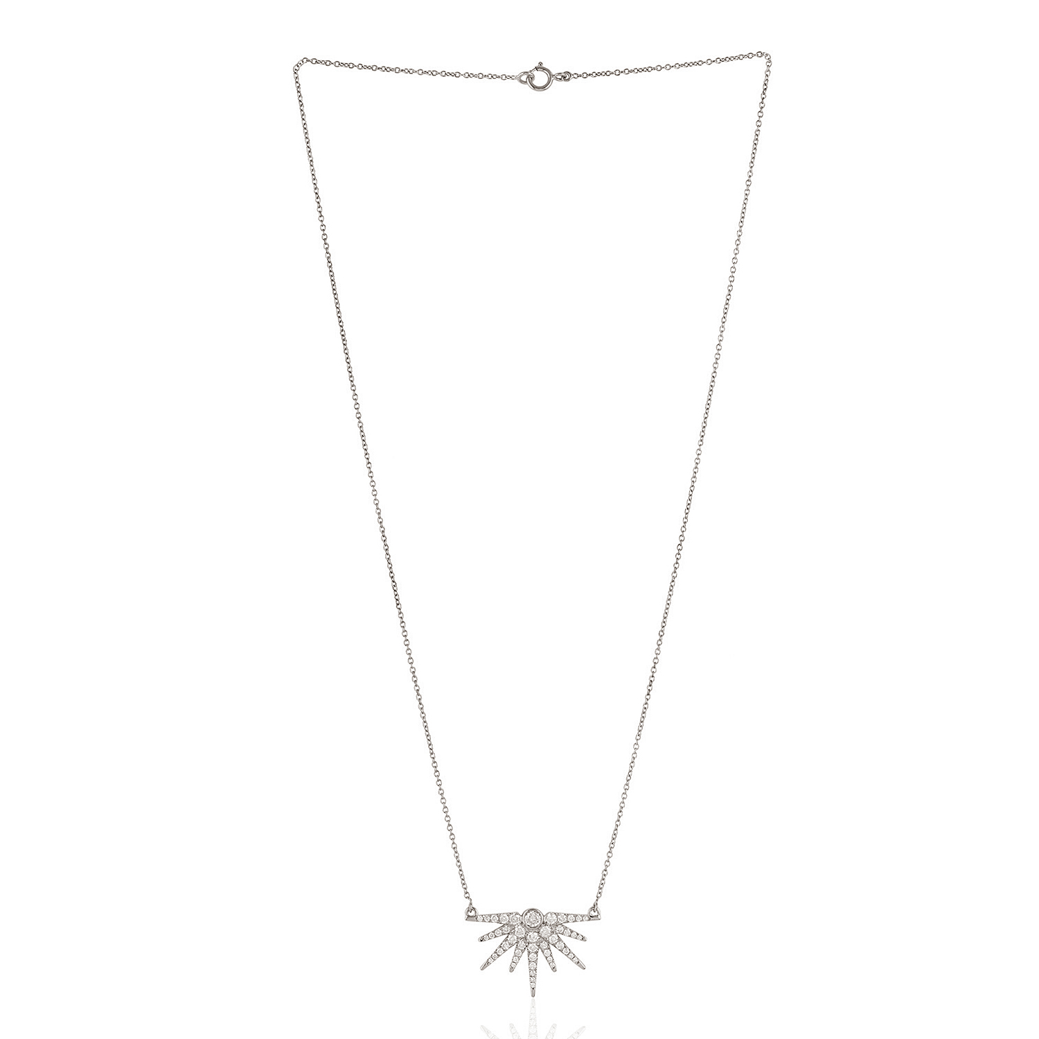 18k White Gold Pave Diamond Starburst Pendant Necklace Handmade Jewelry