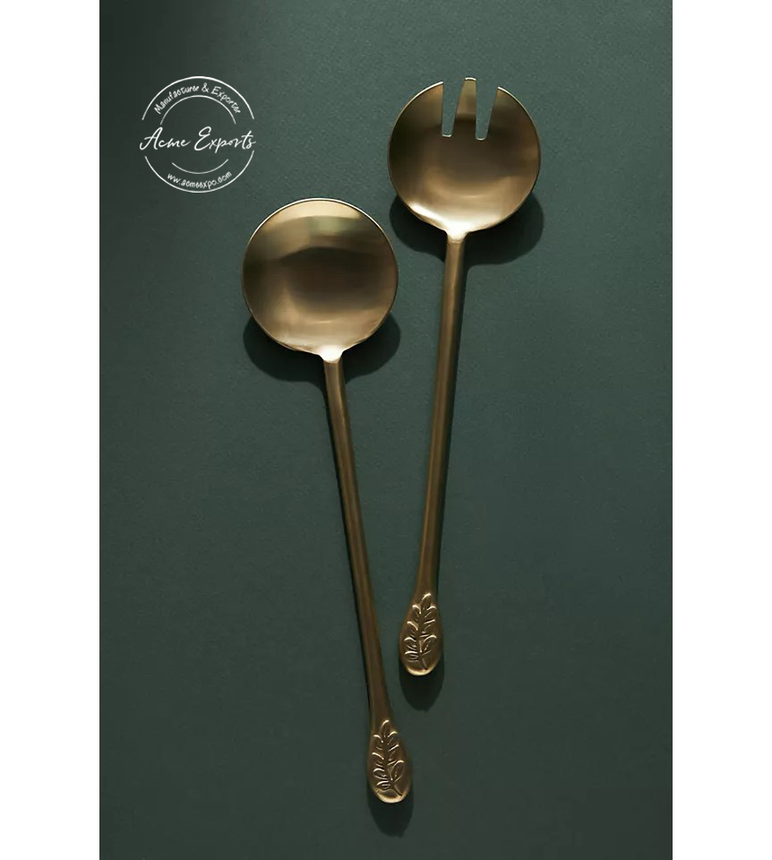 New Designed Black Antique Brass Salad Serving Set Small Size For Salad Set Royal Flatware
