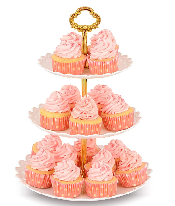 3 Tier Elegant Dessert Stand Plastic Cupcake Pastry Serving Tray Plastic Pastry Platter Tray for Pastry Fruit Tea Party Wedding