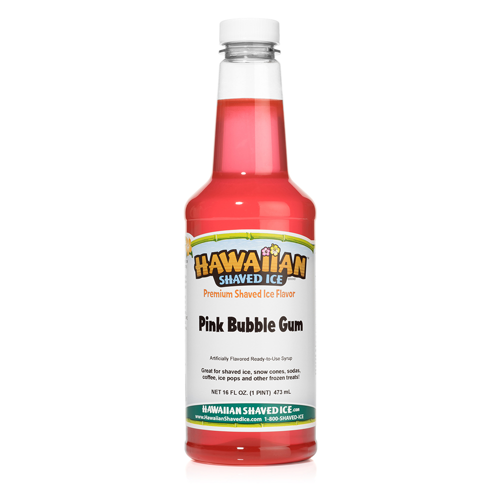 Pink Bubble Gum Snow Cone Syrup 16 oz. Hawaiian Shaved Ice Syrup Pint Snow Cone Syrup