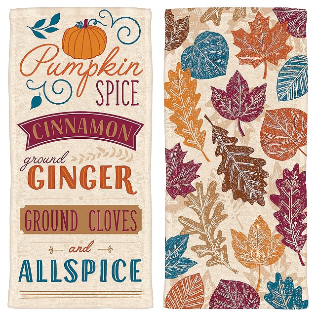 Pumpkin Print Spice Ground Clove Letter Printed 100% Organic Cotton Tea Hotel Restaurant Kitchen Towels