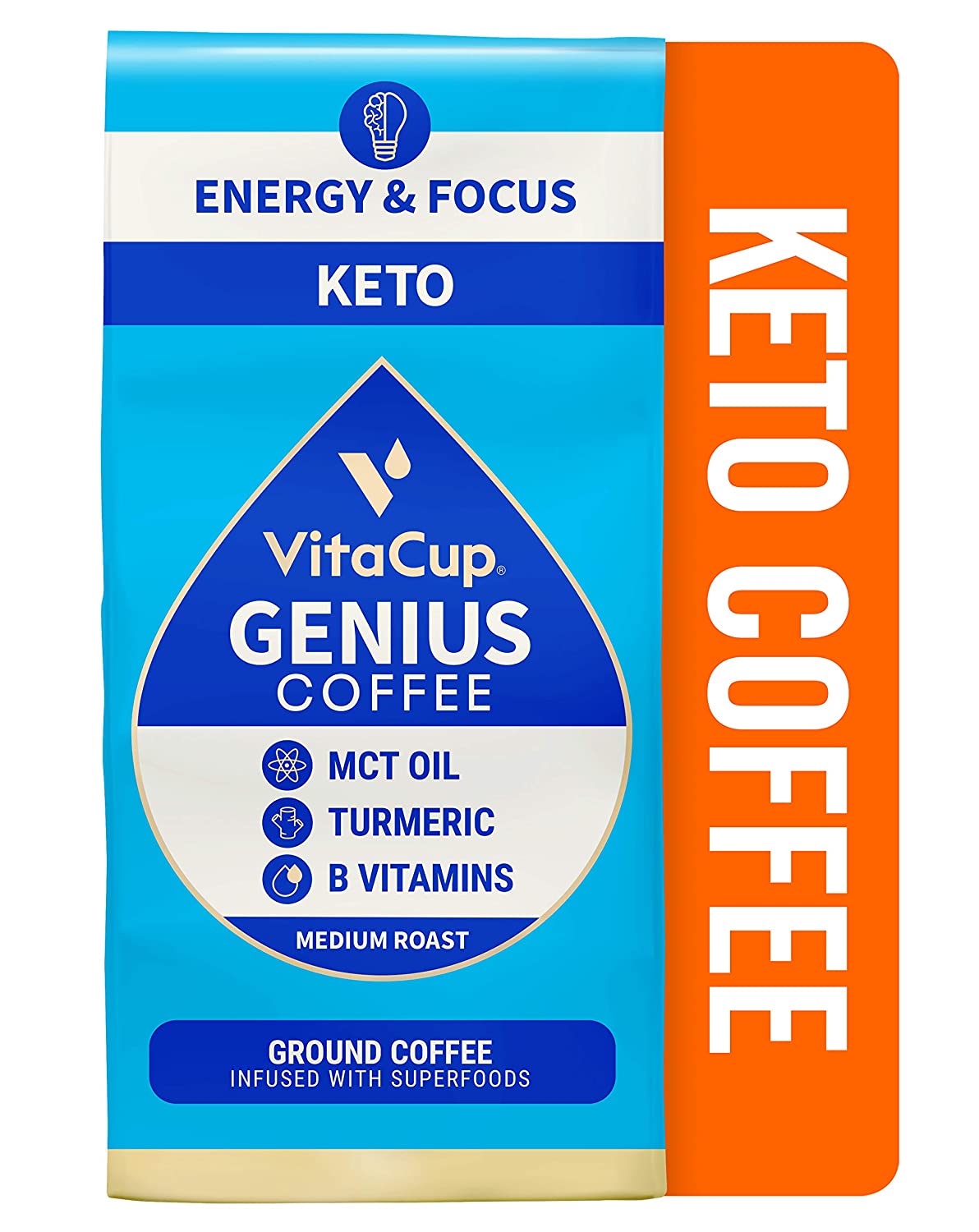 Молотый кофе Genius Blend (10 унций, 0,283 кг) с куркумой, маслом MCT, корицей, витаминами