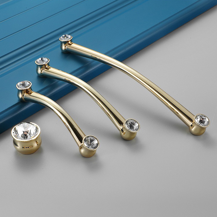 Furniture luxury gorgeousness diamond Cabinet Drawer Pulls new design Gold crystal handle