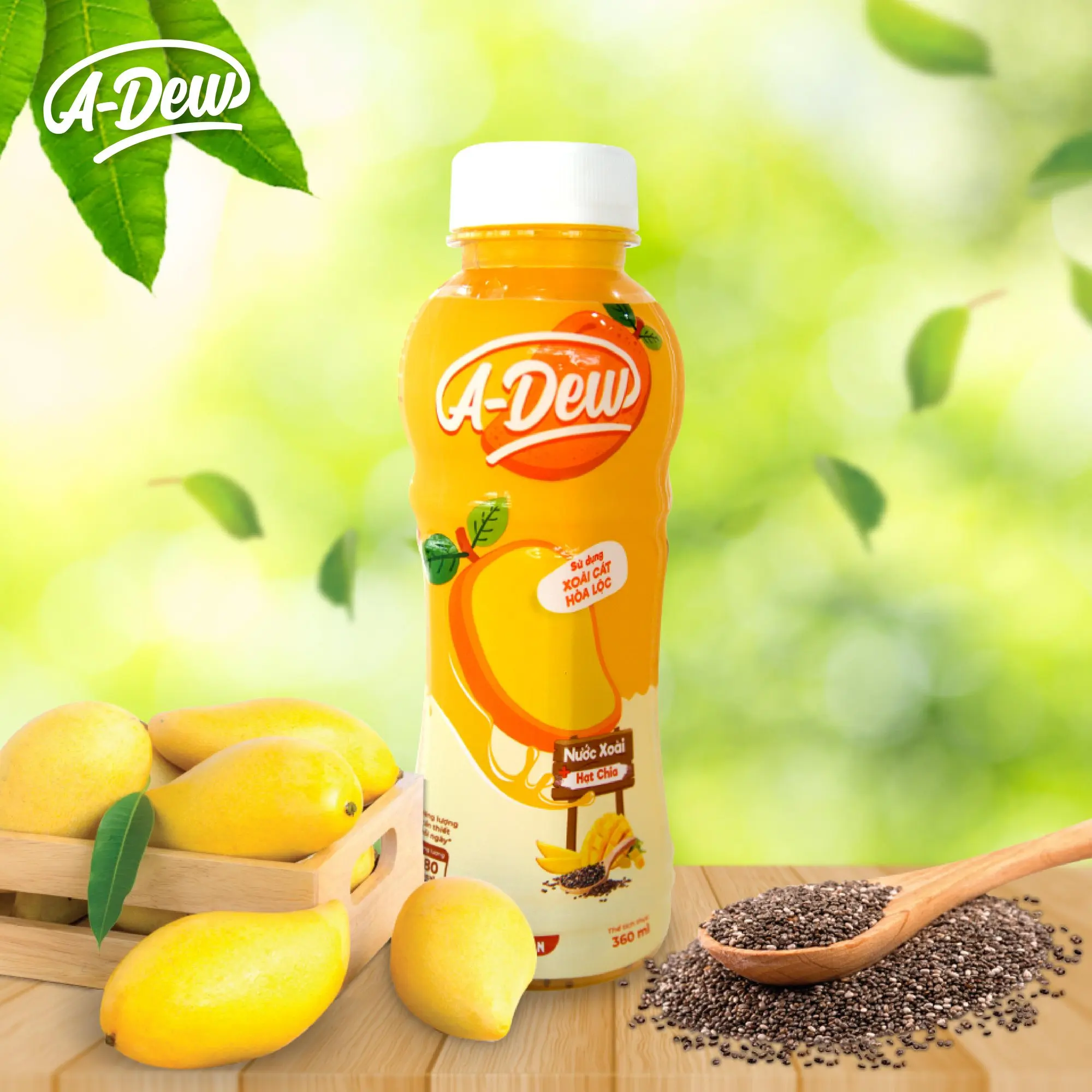 Вьетнам A-Dew, ароматизированный МАНГО НАПИТОК, семена ЧИА, оптом, разумная цена, 360 мл, бутылка для сока из ПЭТ