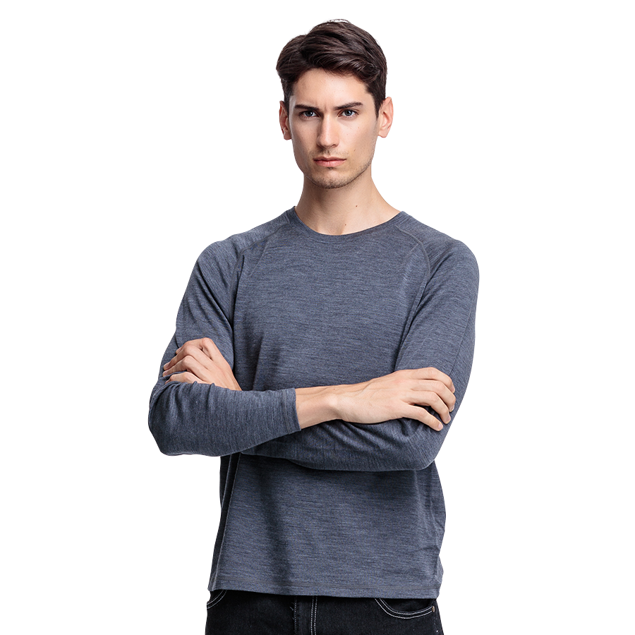 Top quality merino wool moisture absorbing warm thermal O neck long sleeve inner outer T shirt for Men