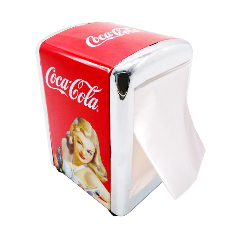 Customized Gift Bar Table Napkin Tin Tissue Box Coca Metal Cola Napkin Holder retro napkin dispenser