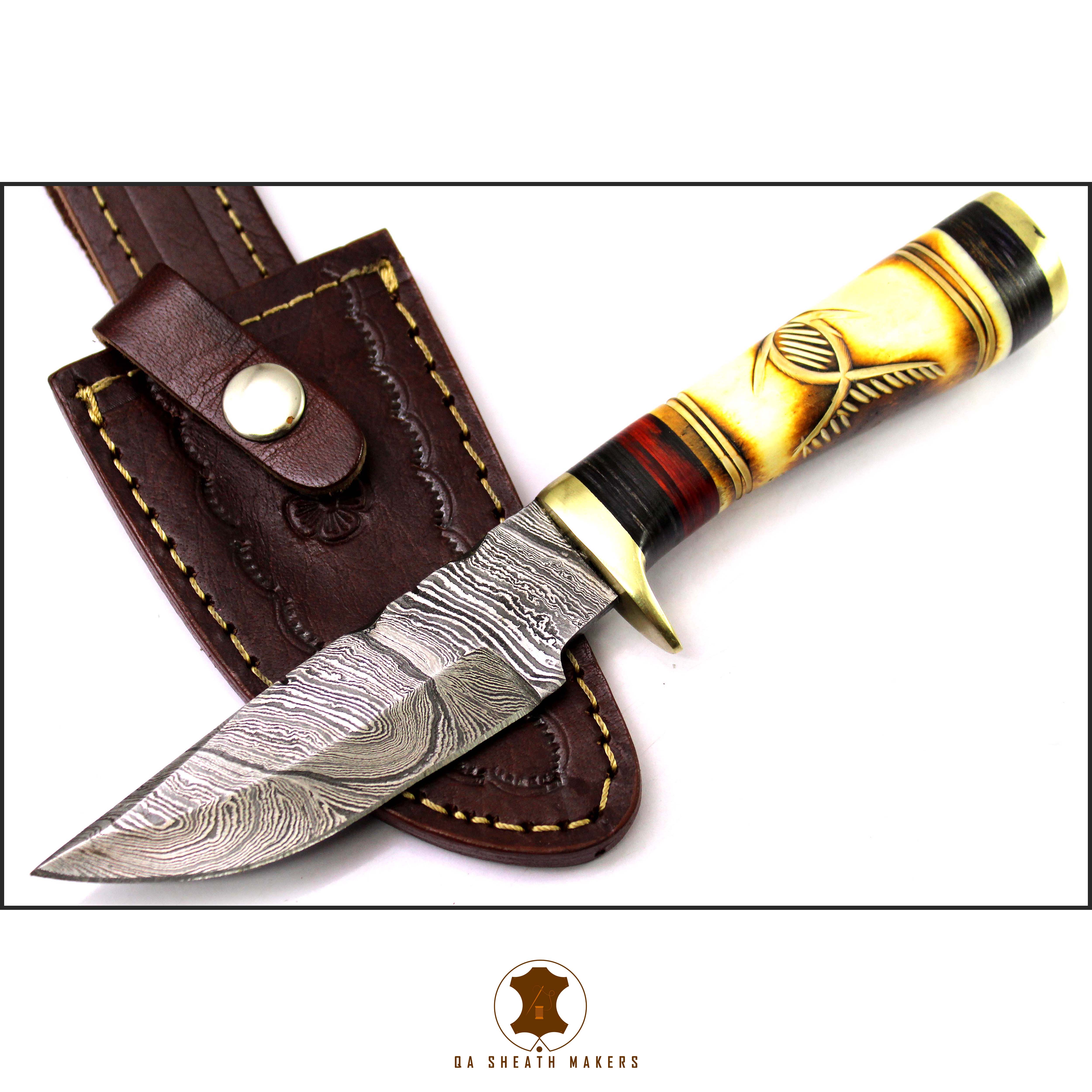 Low Price Handmade Damascus Rat Tail fixed blade Knife Engraved Handle