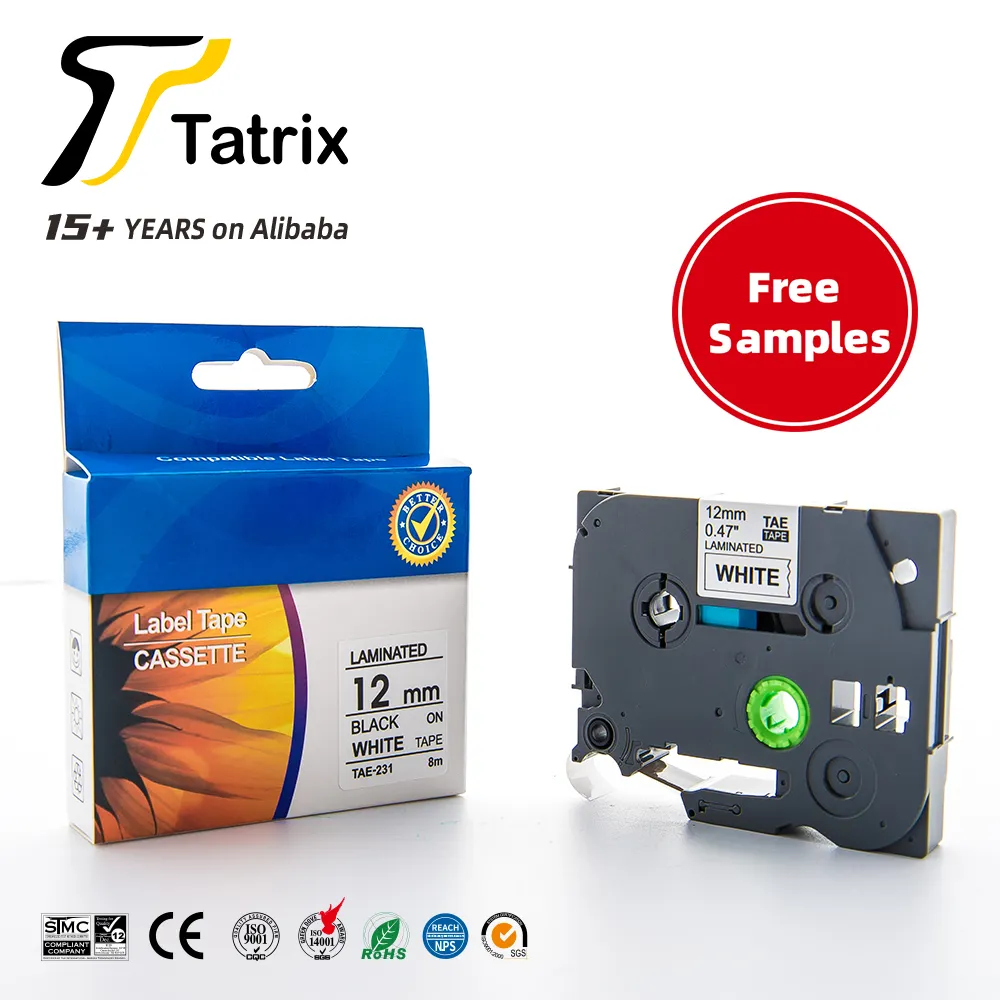 Tatrix TZ231 TZe231 TZ-231 TZe-231 Tze 231 Black on White Laminated P-touch Label Tape Cartridge for Brother PT-E100 P-touch