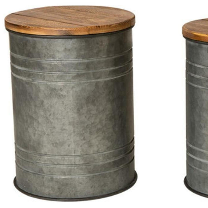 Galvanized Round Box with Wooden Lid
