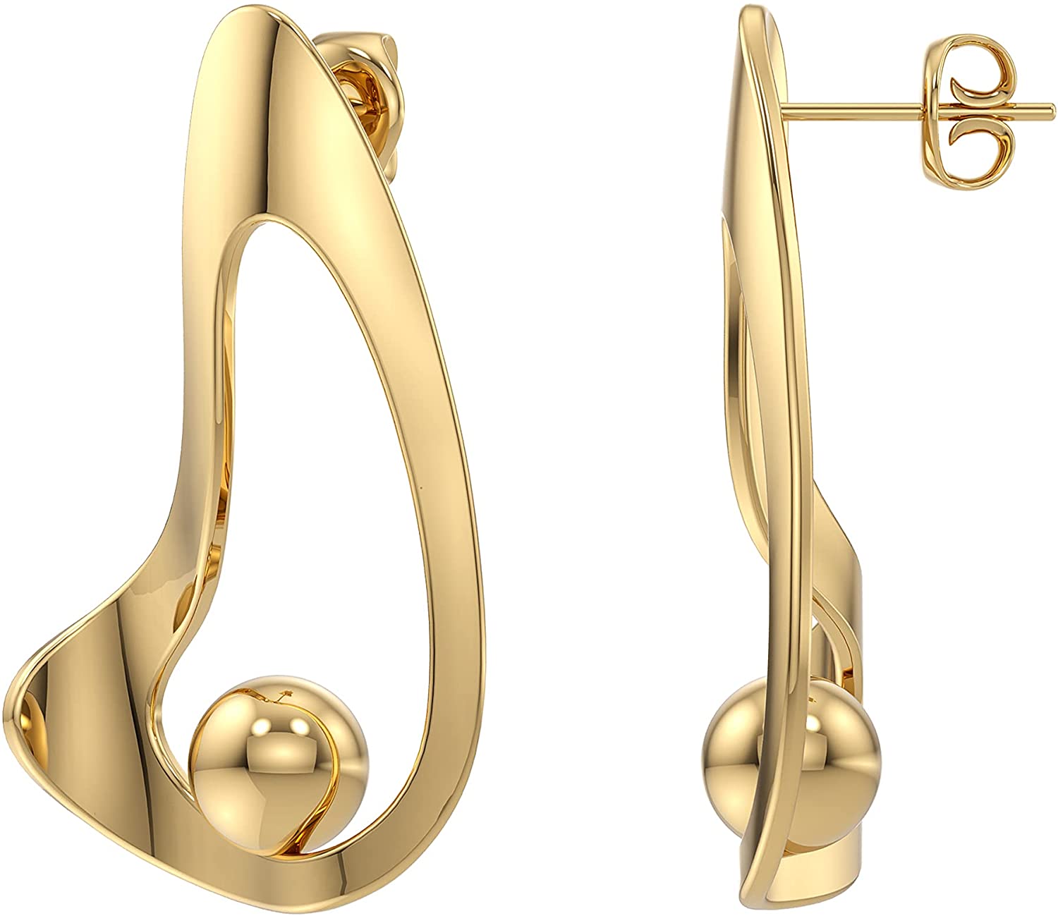 Infinity Hoop Earrings for Women, 316L Stainless Steel Endless Twisted Loop Earrings, Unique 14k Gold Plated Spiral Earring