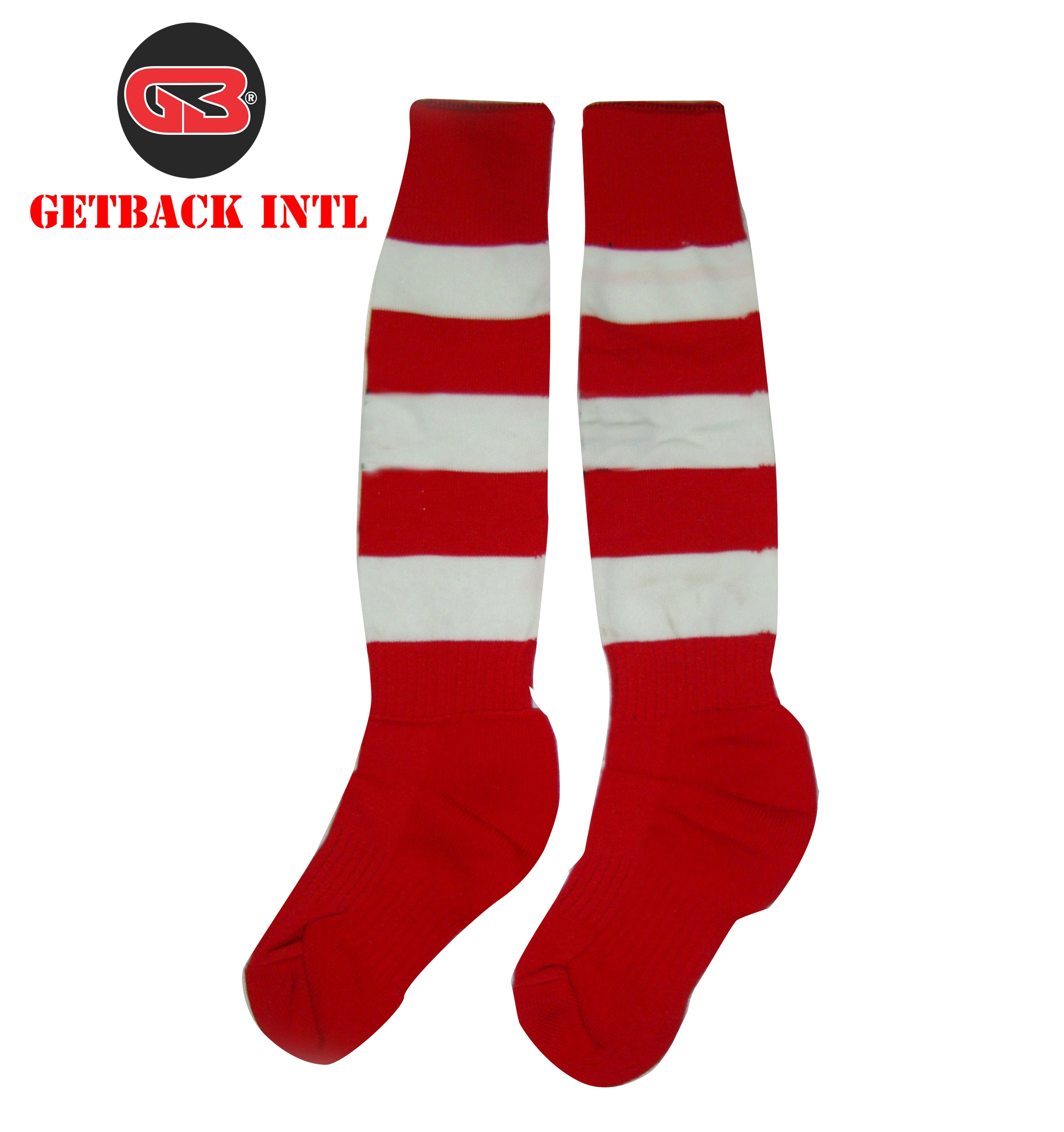 Custom High Quality White Machine Knitted Polyester-Nylon Socks 2 Tone Digital Knitting Logo Pattern Compression Football Socks