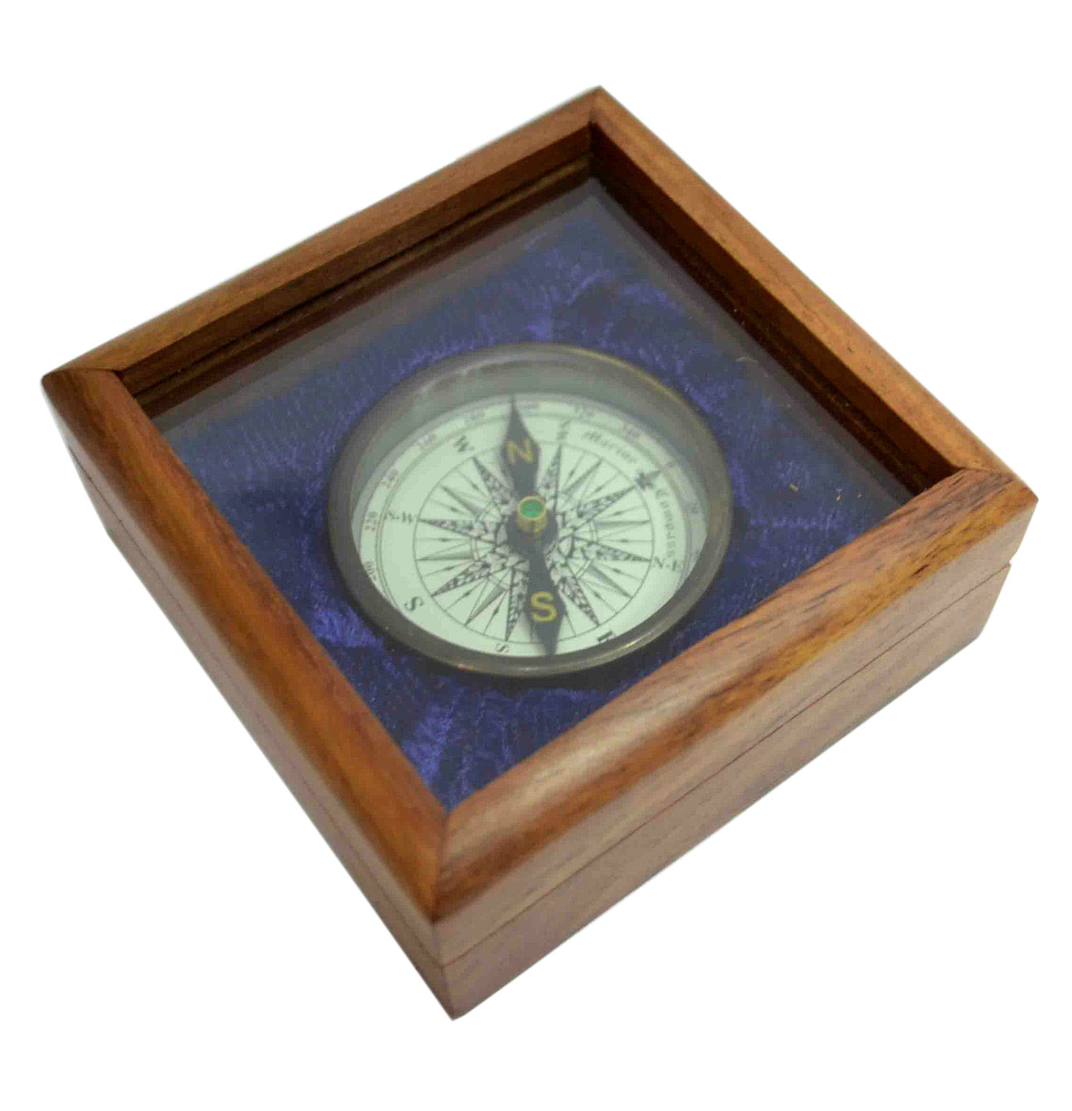 Brass Compass,ANTIQUE NAUTICAL BRASS FLAT COMPASS WITH GLASS TOP BOX - 2 INCH