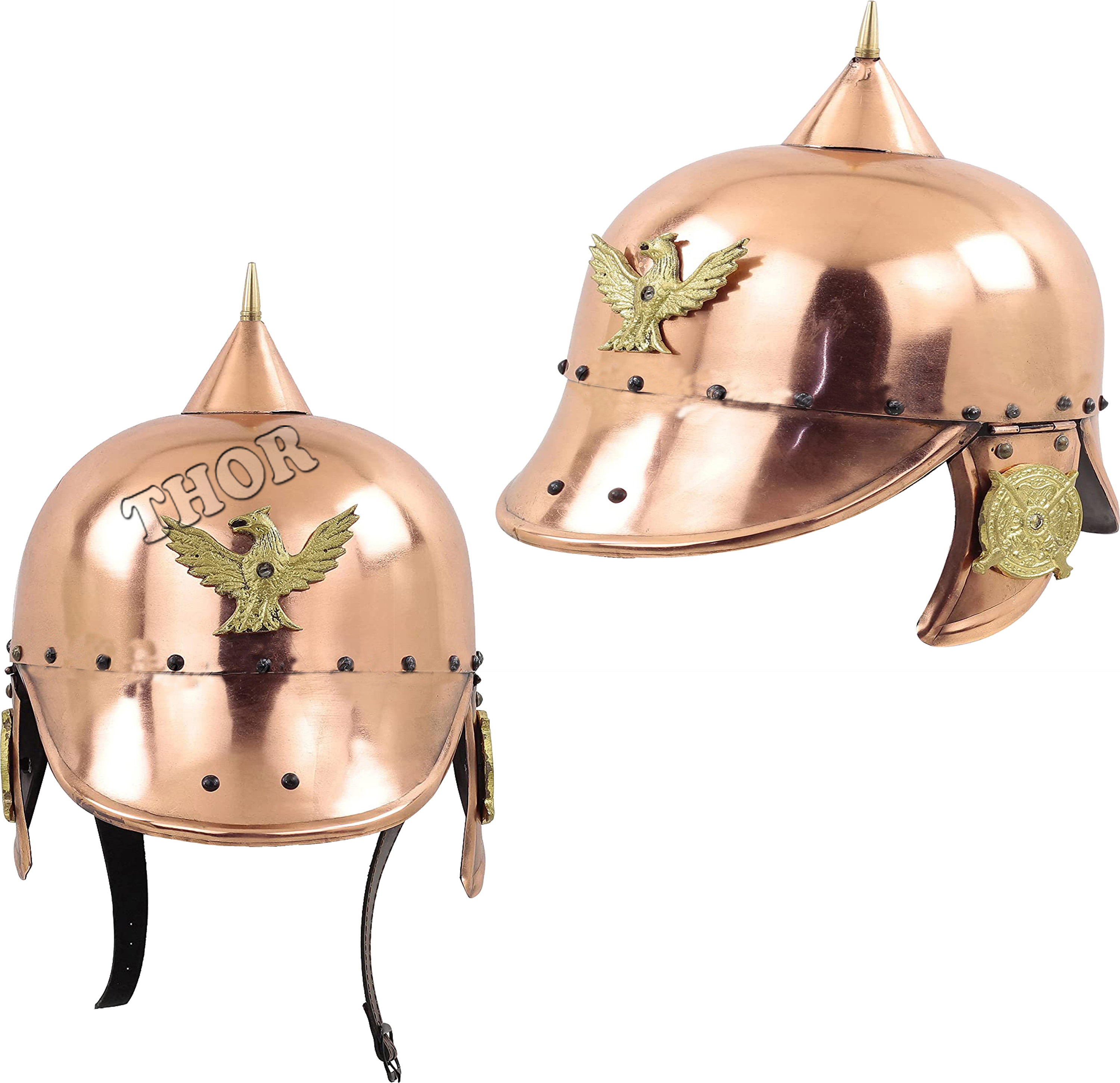 German Prussian Steel & Brass Pickelhaube Helmet Military Officer Spike Armor Helmet Copper Polished