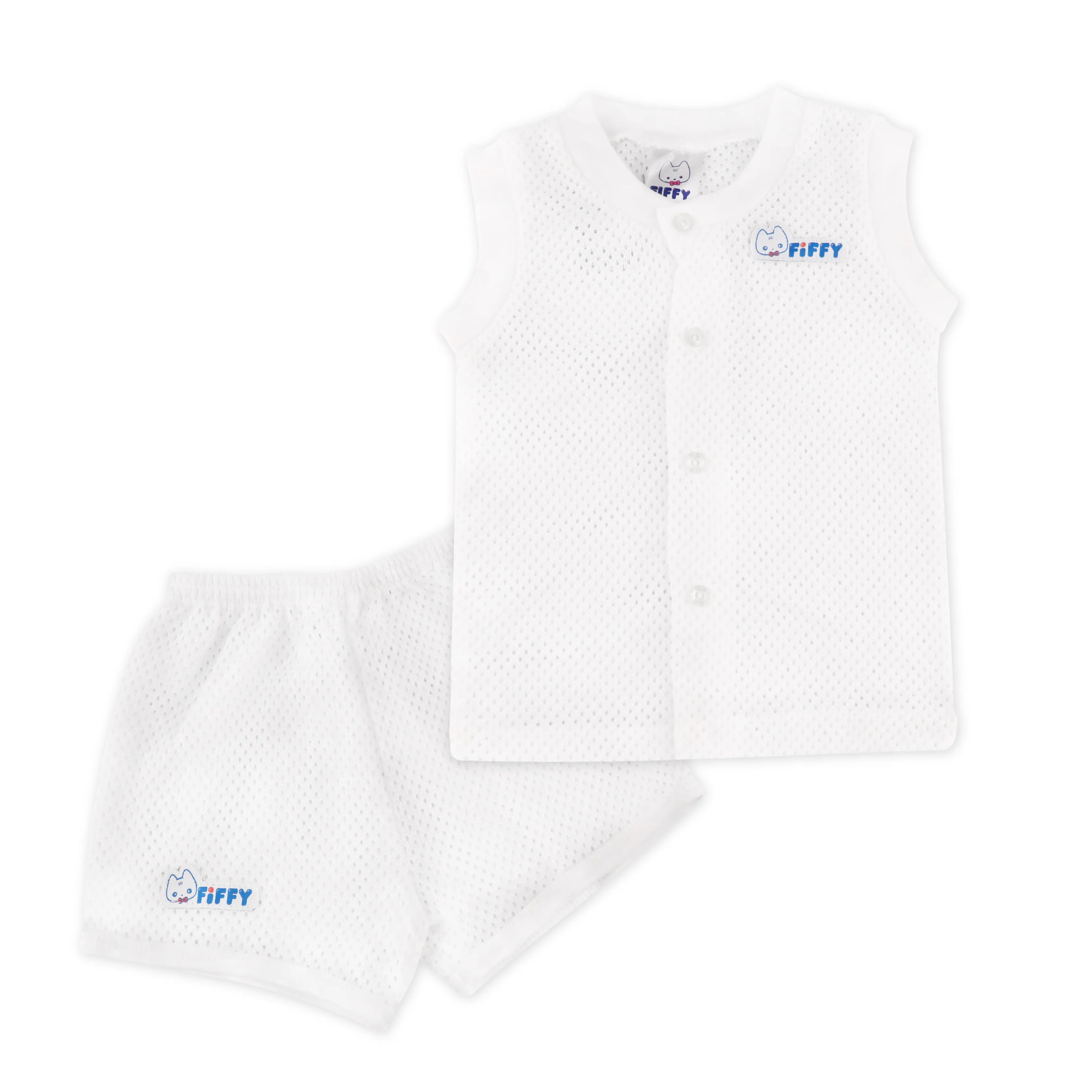 FIFFY Baby Apparel Sleeveless Shirt and Short Pant Tank Top Suit Baby Suit Baby Apparel (White)