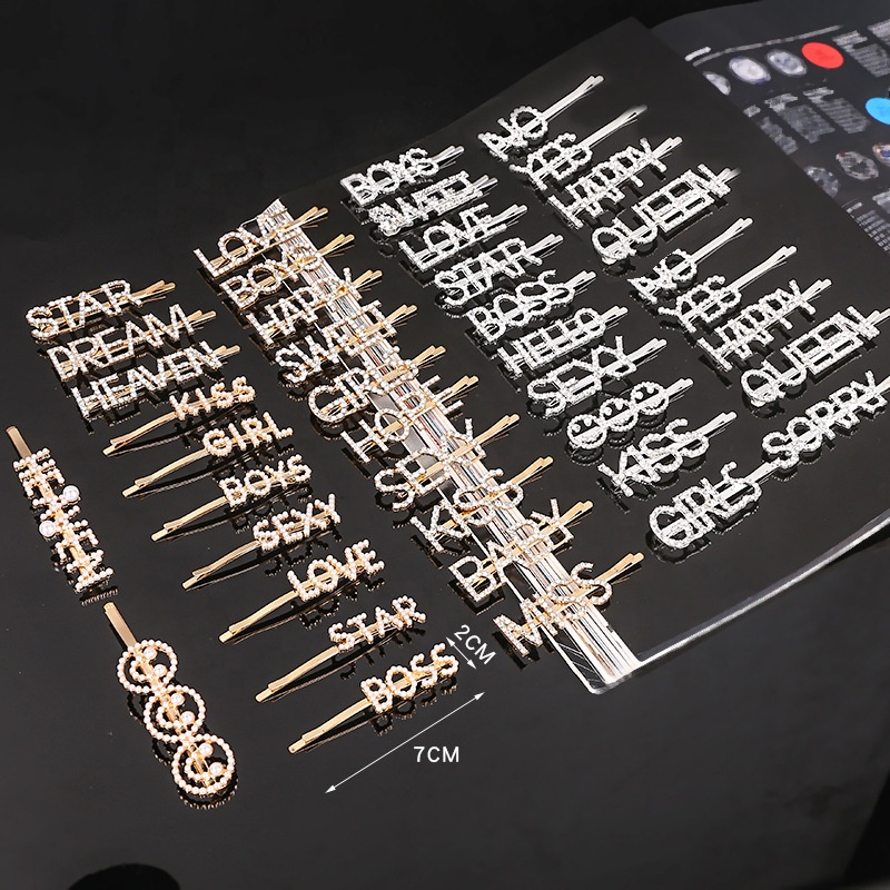 Simple Letter rhinestone hairpins custom word hair pin alphabet crystal rhinestone paved letter hair clip for women