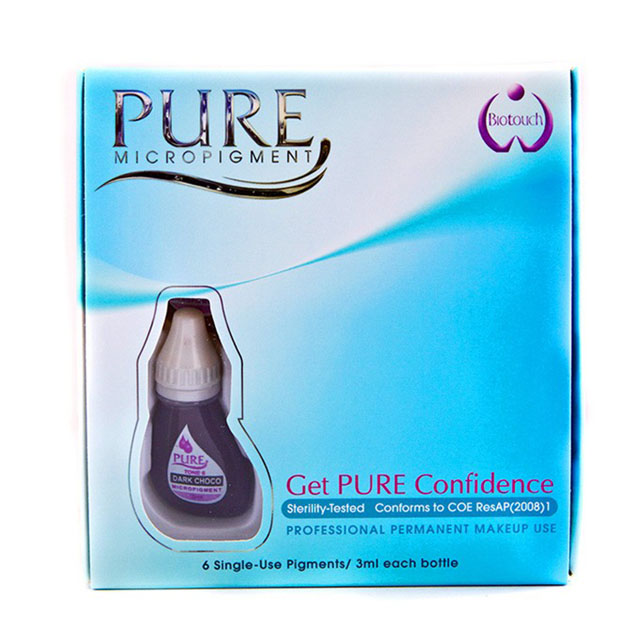 BioTouch Permanent Makeup Pure Line MicroPigment Cosmetic Color - Pure Dark Chocolate 3ml [6 Bottles Per Box]