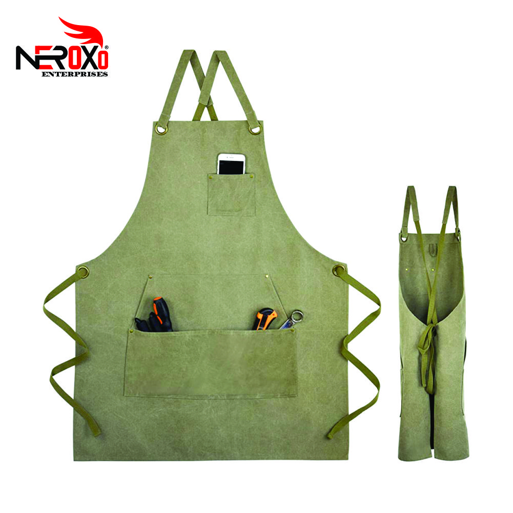 2021 Adjustable Waterdrop Resistant Cotton Navy Blue Cross Back Apron
