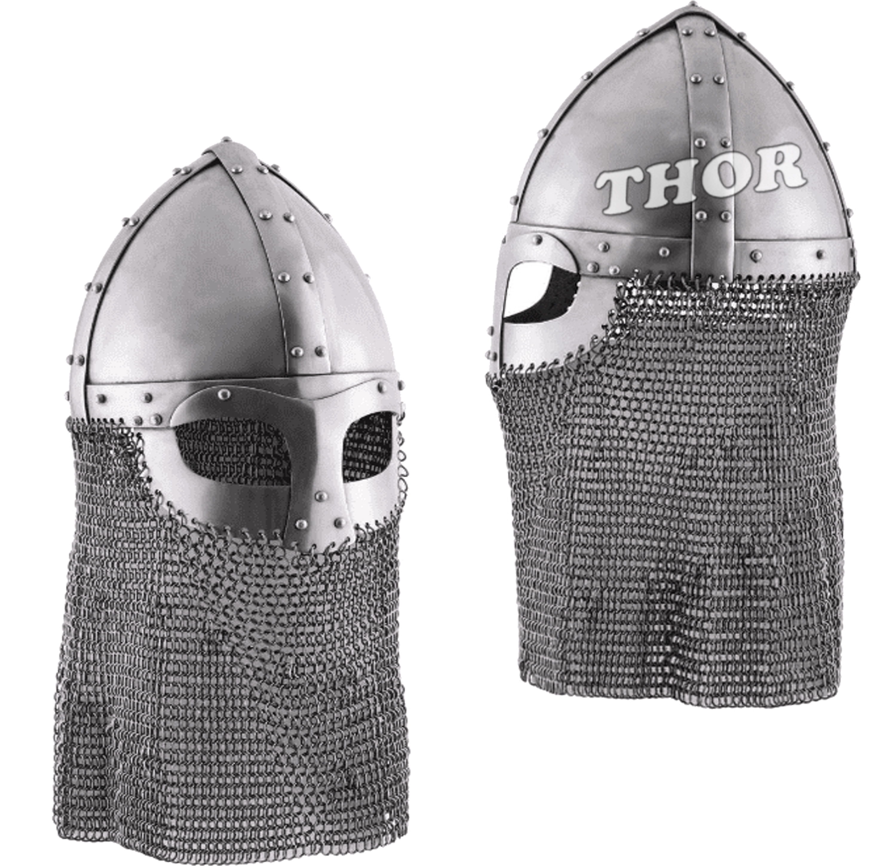 Viking Helmet with chainmail Medieval Norman Knight Battle Armor Costume Helmet Silver Polished