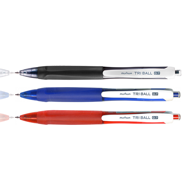 Low viscosity ink triangular rubber grip retractable ballpoint pen