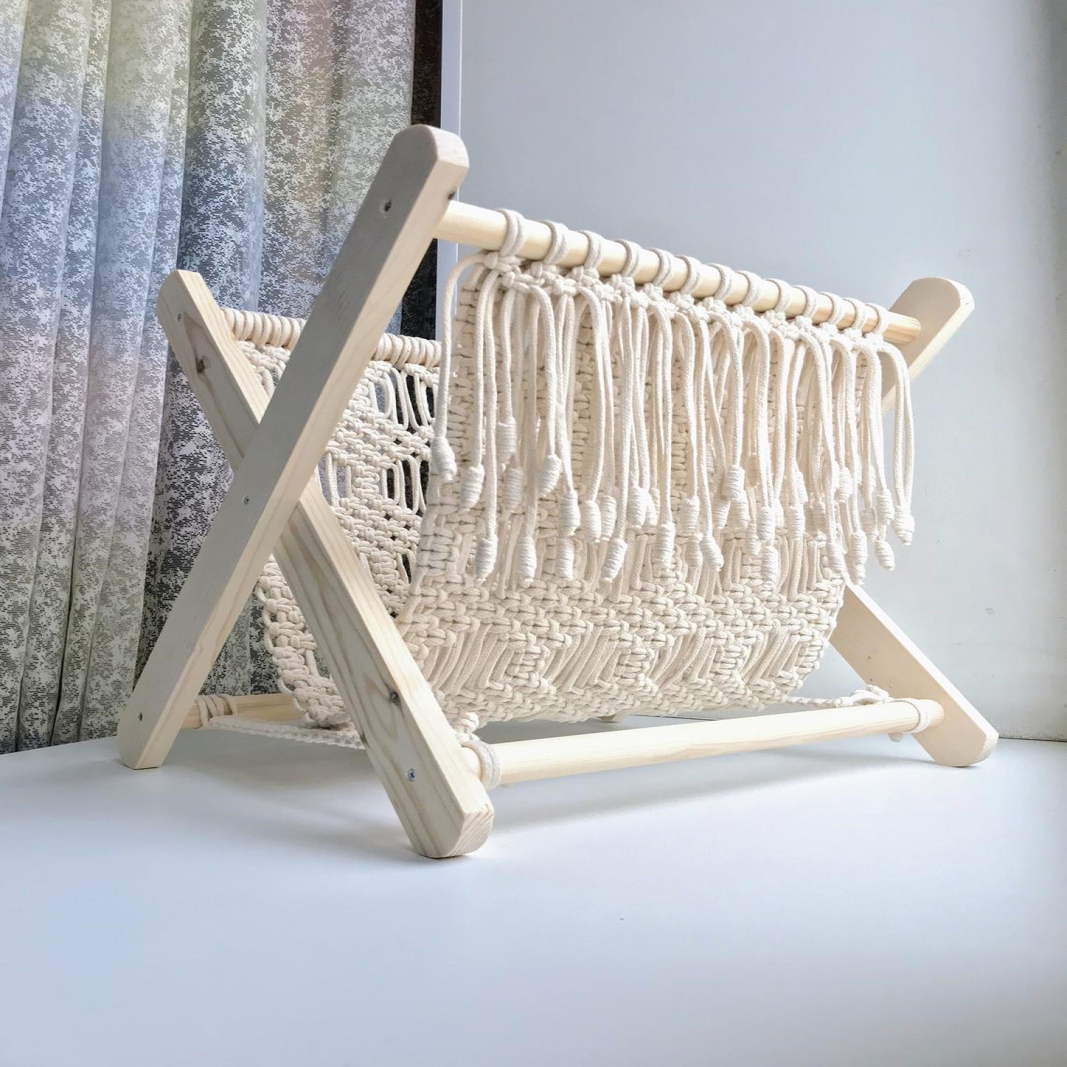 Macrame Newspaper Rack, Magazine Rack
