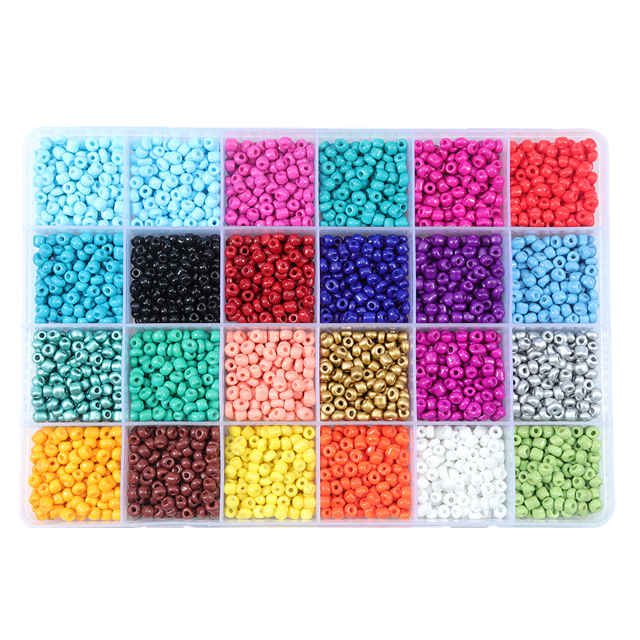 Glass Paint dyed core beads 24 Grid Box Combination Set Glass Bead DIY Accessories 2mm 3mm 4mm