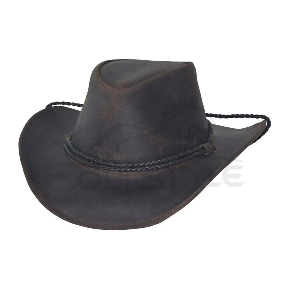 Mens Leather Cowboy Hats For Travelers Cow Distressed Material Double Cord Round Hatband Gift Idea Wholesale Hats Designer OEM