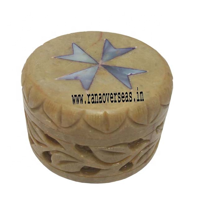 Round Shape Fancy Soapstone Jewellery Box