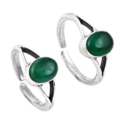 Luxurious Green Onyx Gemstone Silver Toe Ring, 925 Sterling Silver Jewelry