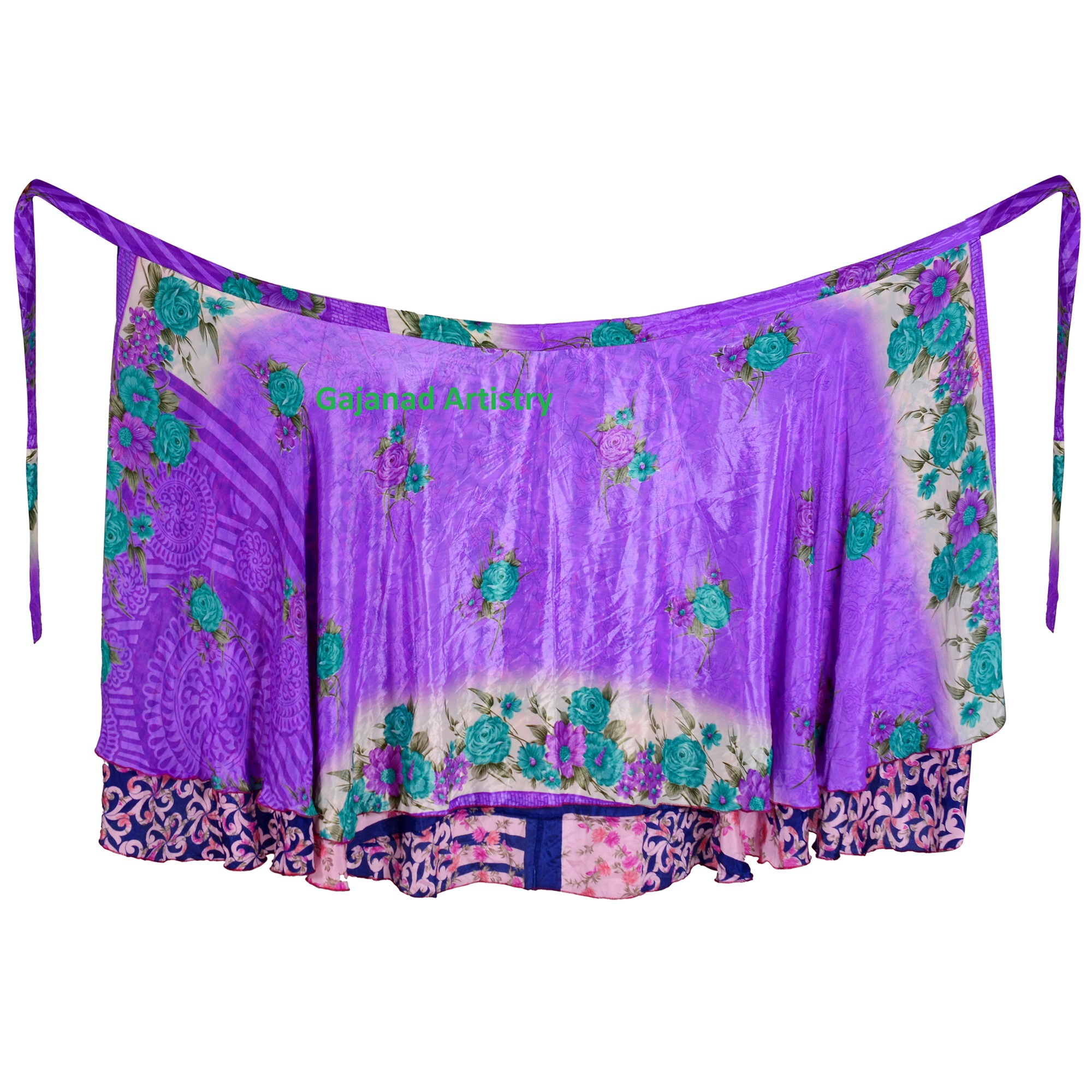 Indian vintage silk wrap skirt women beach boho magic double layer skirts for Indian Wrap Skirt