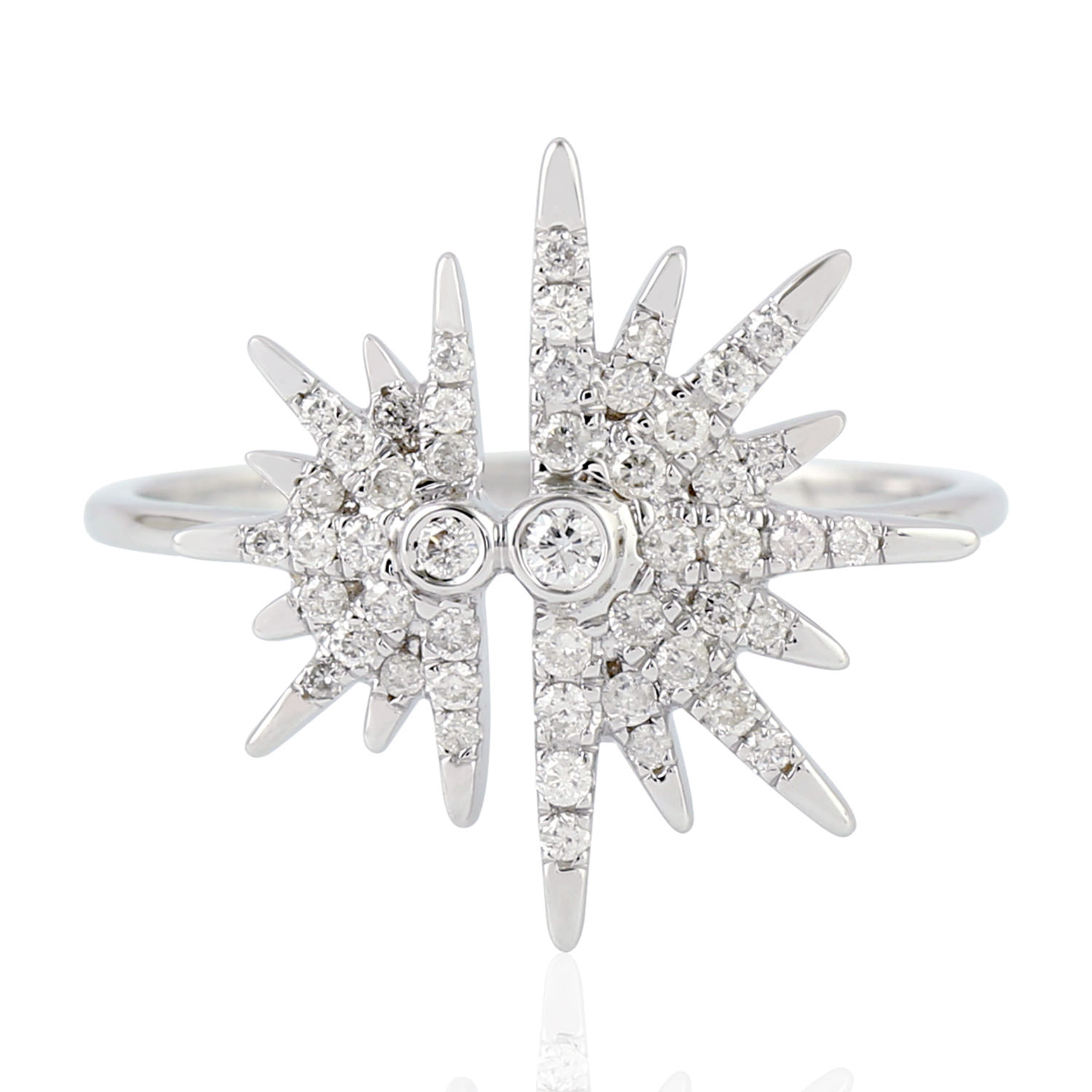 18k White Gold Pave Diamond Starburst Ring Handmade Jewelry